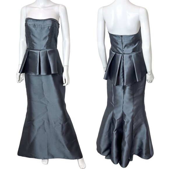 Alvina Valenta Maids Strapless Mikado Trumpet Gown Dress with Peplum Detail 9265 - Picture 3 of 16